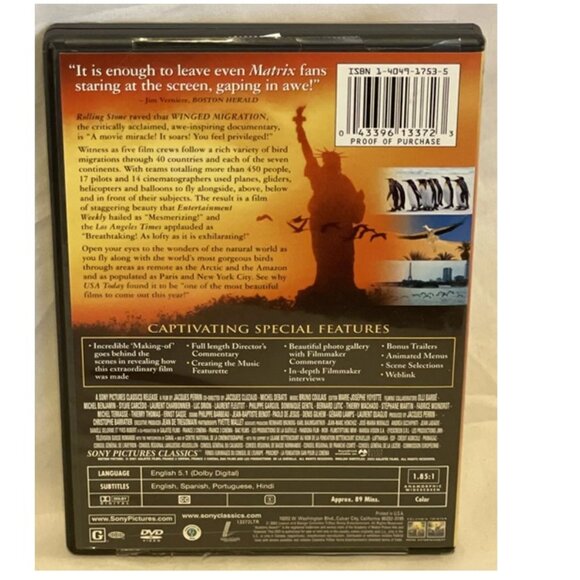 Winged Migration (DVD, 2003) Widescreen Sony Pictures Very Good - Picture 2 of 7